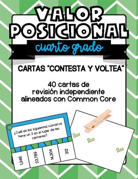 Preview of Cartas contesta y voltea- valor posicional / Place Value Cards in Spanish