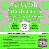 Valuable Sentences: Parts of Speech Review Print/Digital Bundle