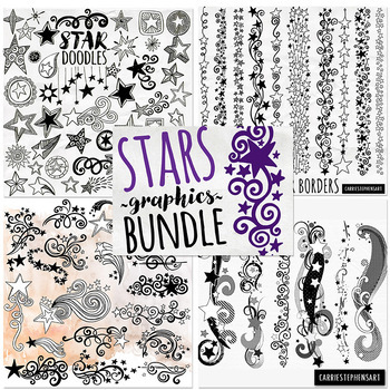 Preview of Value Bundle: Stars ClipArt, Digital Stamp, Star Silhouettes LineArt