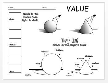 Preview of Elements of Art - Value Worksheet - Editable