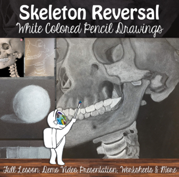 Preview of Value Reversal Drawing - Skeletons-White on Black -Middle School/High School Art