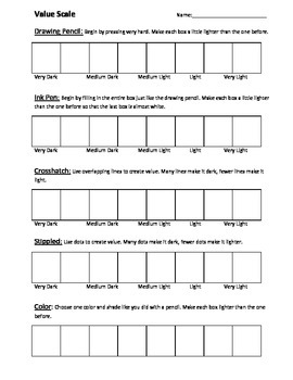 Value Scale Worksheet by Mrs Waller Teachers Pay Teachers