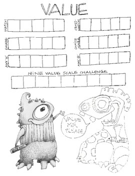 Preview of DISTANCE LEARNING! Value Scale and Monster Worksheet + Video Link