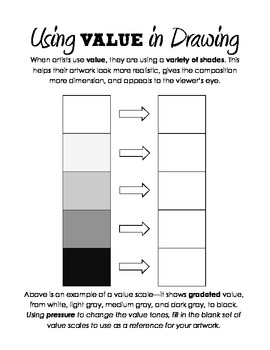 Value & Shading Handout with Value Scale by smART resources by Leigha