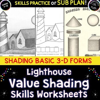 Preview of Value Scale Shading Worksheets Middle School Drawing Lesson 1 Hour ART Sub Plan