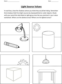 Value and Light Sources Worksheet by Ms Krouse's Art Works | TpT