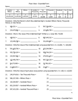 Value in Expanded Form by Todd Wertz | Teachers Pay Teachers