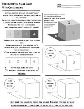 Preview of Value scale practice sheet with cube shading