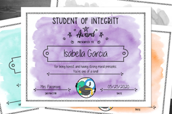 Preview of Values Award Certificate Template for Kids - Digital Download