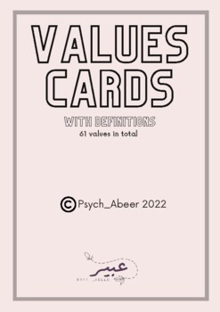 Preview of Values cards therapy exercise  (with definitions + discussion questions)