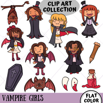 Vampire Girls Clip Art Collection (FLAT COLOR ONLY) by KeepinItKawaii