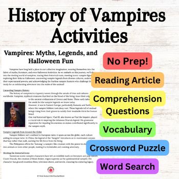 Vampire History Activities Reading Comprehension Vocabulary Crossword
