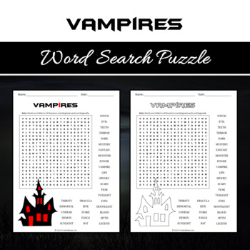 Vampires Word Search Puzzle No Prep Activity Printable PDF by Puzzles
