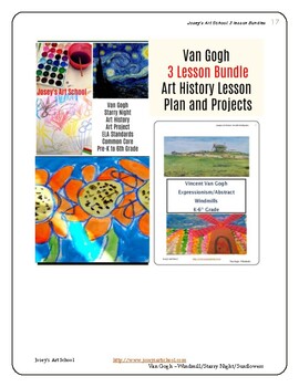 Preview of Van Gogh Art 3 Lesson Bundle Windmills Starry Night Sunflowers K-6th Common Core