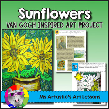 Preview of Van Gogh Sunflowers Art Lesson, Art Project for Elementary