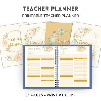 Preview of Vanilla Bloom Printable Teacher Planner - 34 Pages - Size 8.5x11