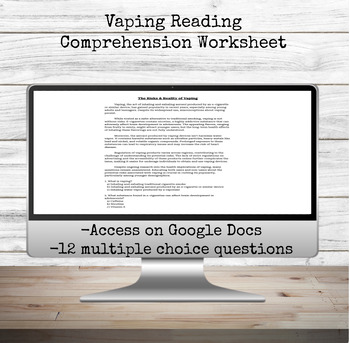 Preview of Vaping Reading Comprehension Worksheet | Health | Drug Education | E-Cigarettes