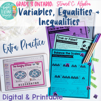 Preview of Variables-Algebra- Extra Practice Grade 3 Ontario Math PRINT & DIGITAL