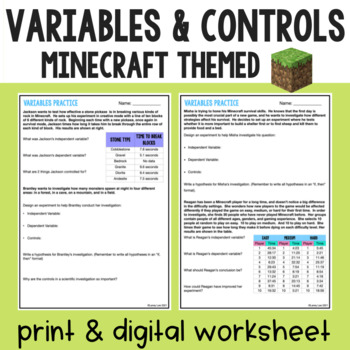 Preview of Variables & Controls Practice with Minecraft 