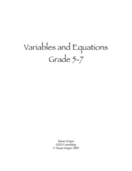 Preview of Variables & Equations Grade 5-7