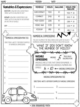 Variables And Expressions Worksheet
