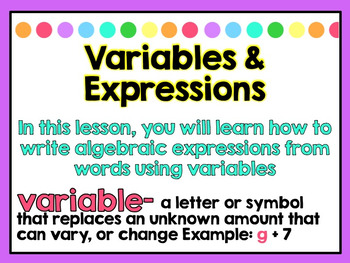 Preview of Variables & Expressions Power Point and Notes