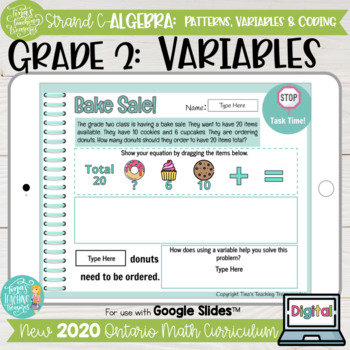 Preview of Variables Grade 2 2020 Ontario Math DIGITAL Strand C Algebra GOOGLE SLIDES
