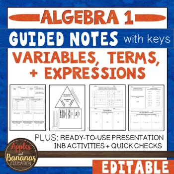 Preview of Variables, Terms & Expressions - Guided Notes, Presentation, and INB Activities