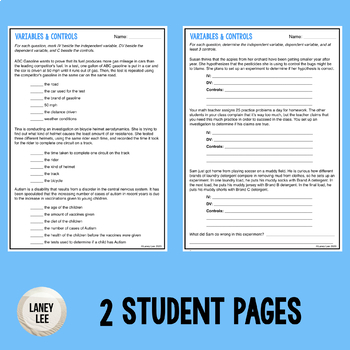 Identifying Variables and Controls Practice Worksheet with Minecraft
