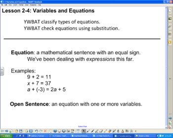 Preview of Variables and Equations Smartboard