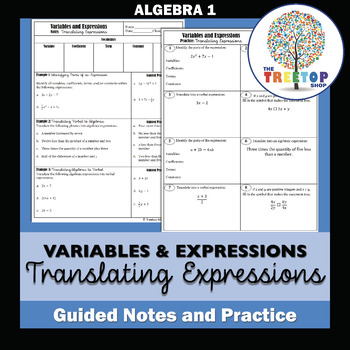 Preview of Variables and Expressions - Guided Notes and Practice