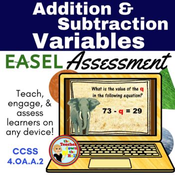 Preview of Variables in Addition and Subtraction Equations Easel Assessment 