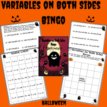 Preview of Variables on Both Sides Bingo | Halloween | 7th/8th Grade Math Activity