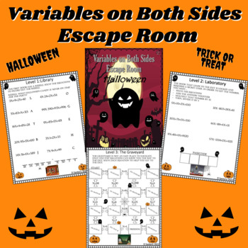 Preview of Variables on Both Sides Escape Room | Halloween | 7th/8th Grade Math Activity