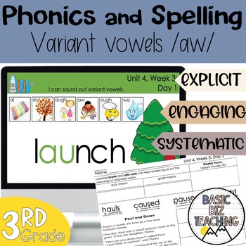 Preview of Variant vowels aw digital and print phonics and spelling lessons