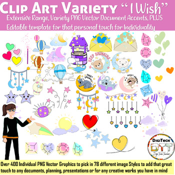 Preview of Variety Mix Vector Clip Art 1, Dreams and Stars, hearts, Wishes Clip Art