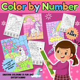 Variety of Unicorn Color by Number pages for kids