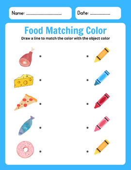 Preview of Varios Food Matching Color Worksheet for Kindergarten