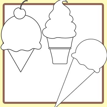 various ice cream cones soft serve and traditional cones clip art lineart