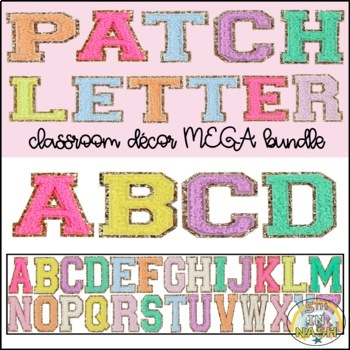 Varsity Patch Letters with Black and White Retro Classroom Decor Bundle