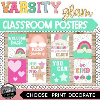 Preview of Varsity Glam Posters Bulletin Board Set Groovy Brights 50 Classroom Posters