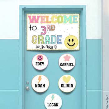 Editable Pastel Rainbow Door Decor, Welcome Sign and Name Label Display