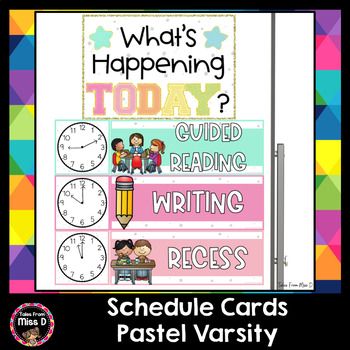 Preview of Varsity Pastel Schedule Cards Visual Timetable EDITABLE | Varsity Classroom