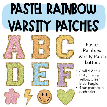 Preview of Varsity Patch Letters | bulletin board letters, groovy pastel rainbow