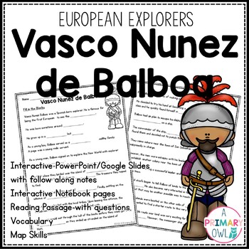 Preview of Vasco Nunez de Balboa 3rd Grade Interactive PowerPoint Google Slides Printables