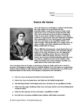 Preview of Vasco de Gama Worksheet