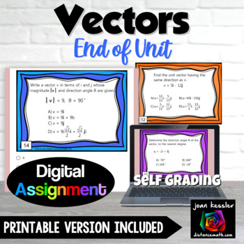 Preview of Vectors End of Unit Digital plus Print Assignment PreCalculus
