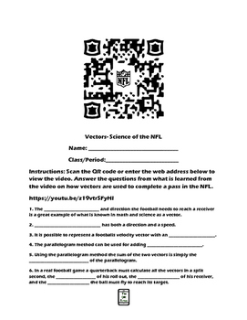 Preview of Vectors-Science of the NFL QR Code Video Worksheet