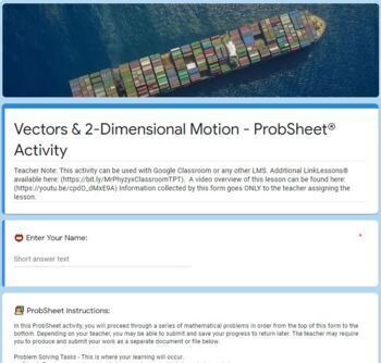 Preview of Vectors & Two-Dimensional Motion ProbSheet® - Online Distance Blending Activity