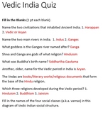 Vedic India Quiz